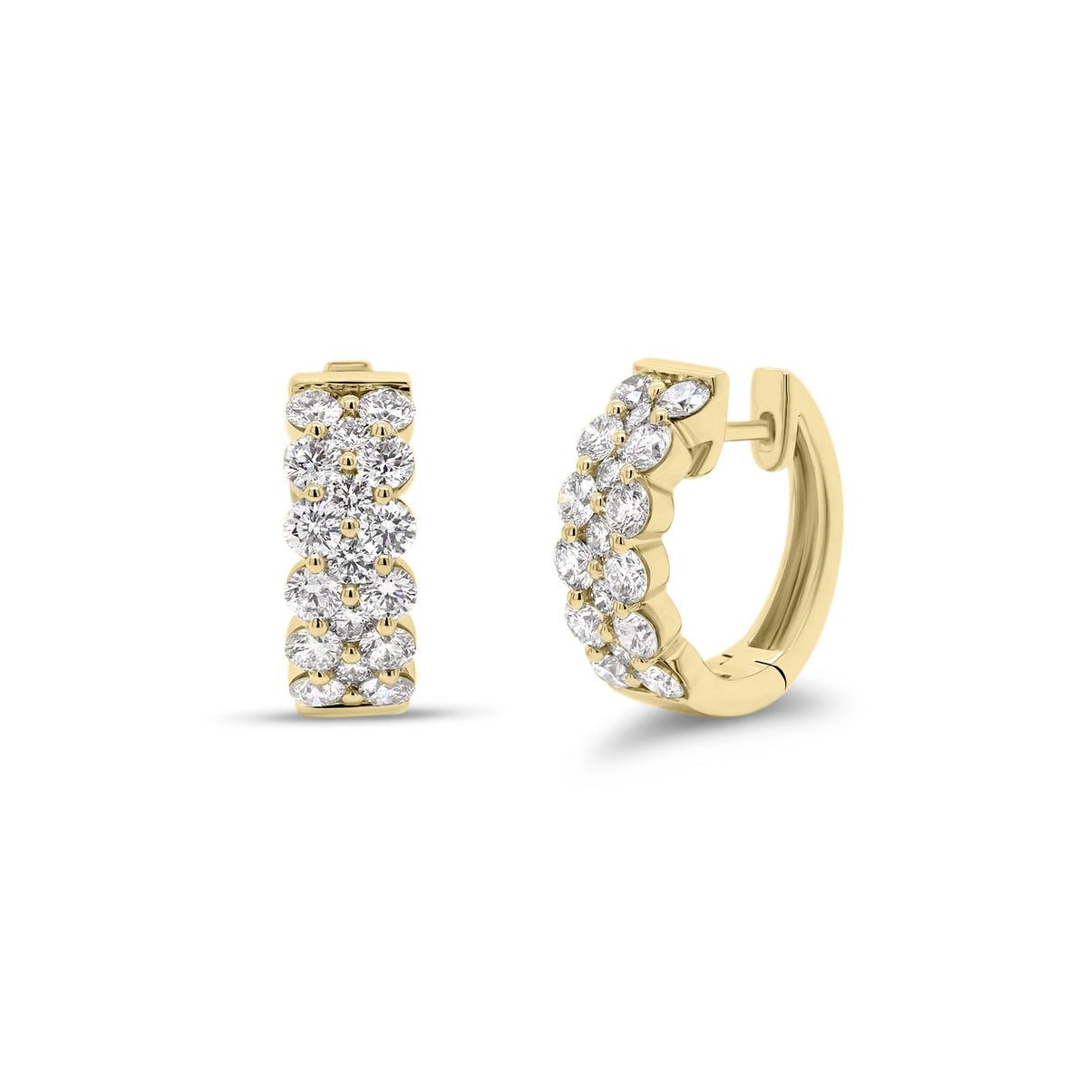 Diamond Wide Huggie Earrings - 14K gold weighing 4.94 grams  - 34 round diamonds totaling 1.80 carats