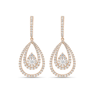 Diamond Layered Teardrop Dangle Earrings  - 18K gold weighing 7.40 grams  - 180 round diamonds totaling 2.20 carats