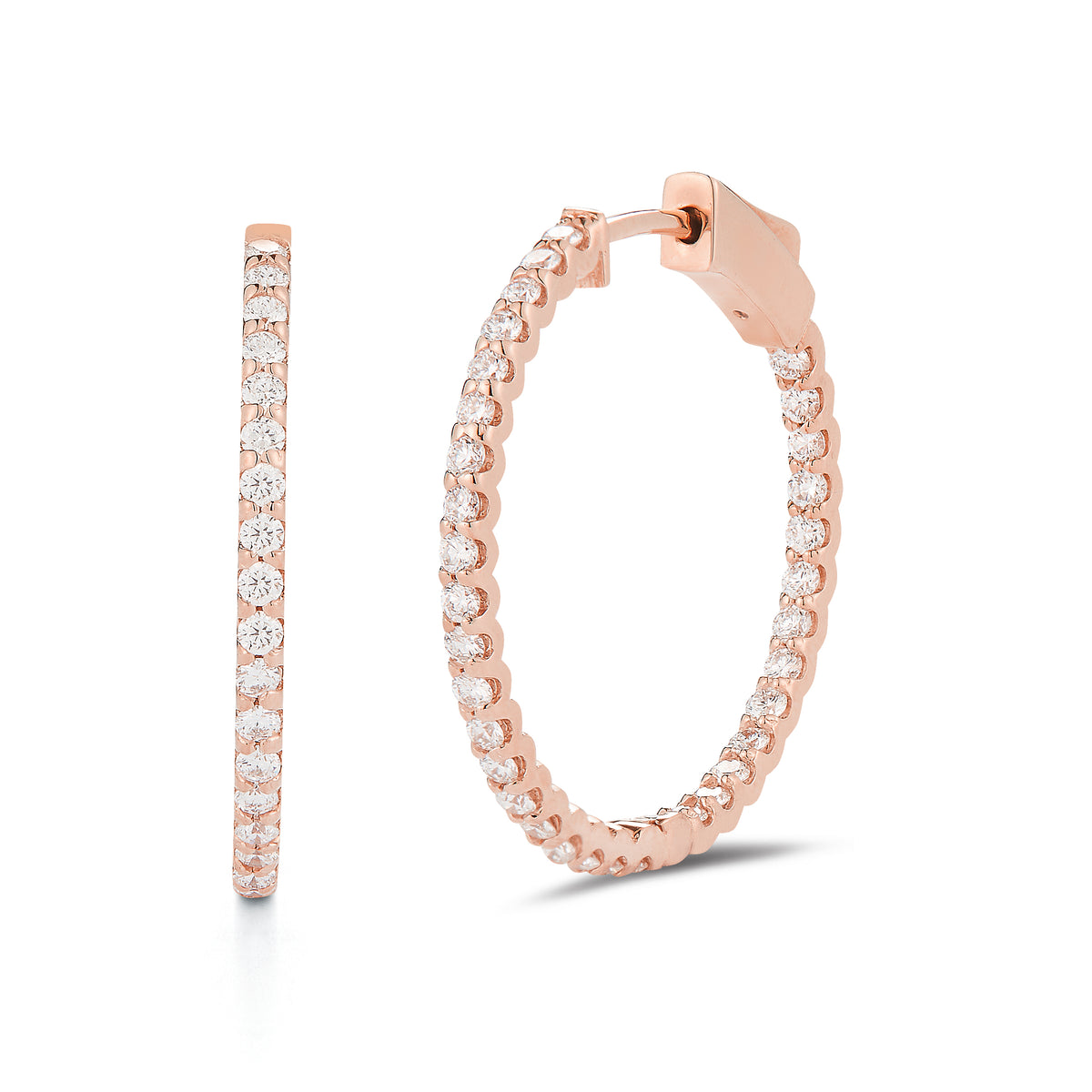 Diamond hoop earrings 1 inch size 14k Gold, 4.40 grams, 66 round prong set diamonds .97 carats.  Earring size 1 inch diameter.