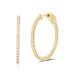 Diamond hoop earrings 1 inch size 14k Gold, 4.40 grams, 66 round prong set diamonds .97 carats.  Earring size 1 inch diameter.