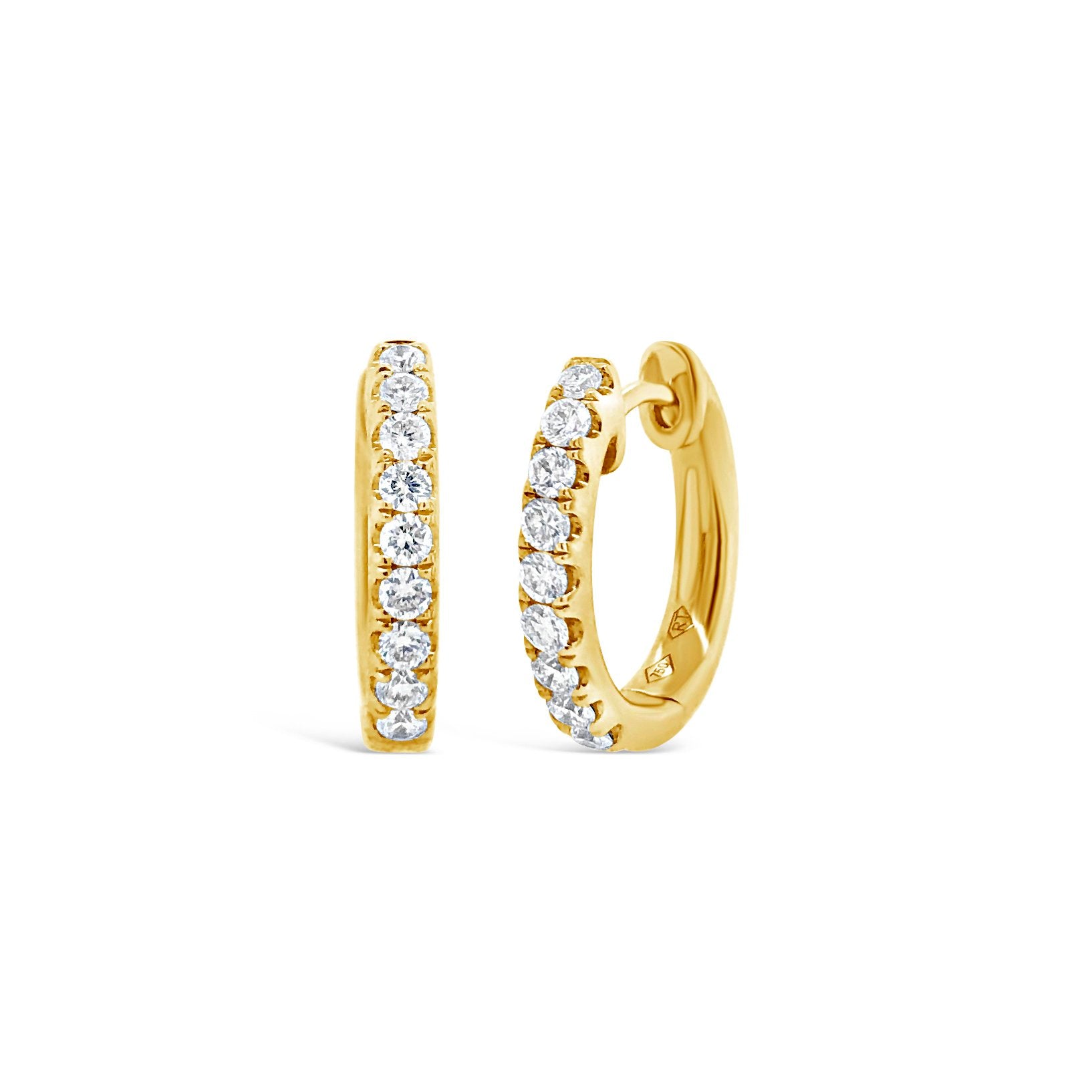 Small diamond huggie earrings -18k gold weighing 3.76 grams  -18 round diamonds weighing .38 carats
