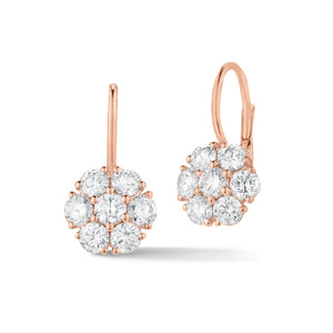Diamond Classic Cluster Lever-Back Earrings  -14K gold weighing 3.3 grams  -14 round round brilliant-cut diamonds totaling 2.58 carats  Earring size 19.5 millimeters, width 10 millimeters.