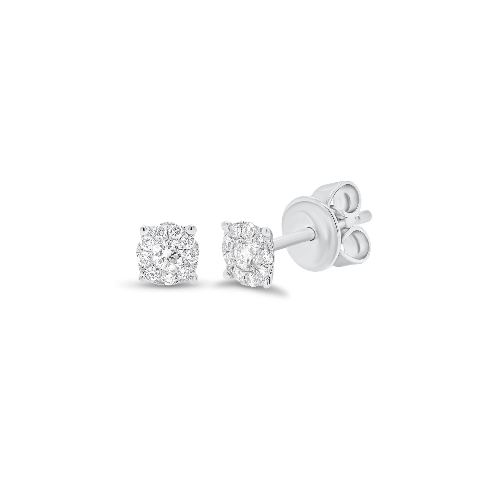 Halo Diamond Stud Earrings - 18K gold weighing 1.10 grams  - 2 round diamonds weighing 0.10 carats  - 18 round diamonds weighing 0.10 carats