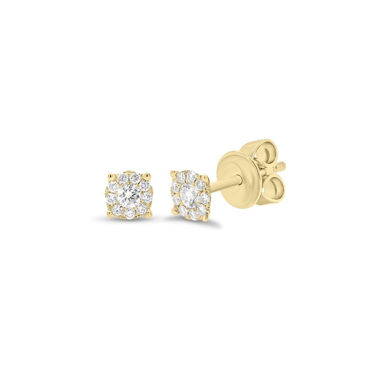 Halo Diamond Stud Earrings - 18K gold weighing 1.10 grams  - 2 round diamonds weighing 0.10 carats  - 18 round diamonds weighing 0.10 carats