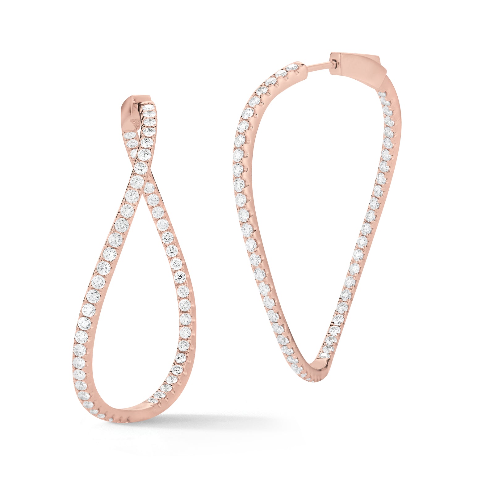 Diamond Subtle Twisted Hoop Earrings -18K gold weighing 11.37 grams  -108 round pave-set diamonds totaling 2.11 carats.  Size of Earring 1.66 inch, Width 1.44 inch.