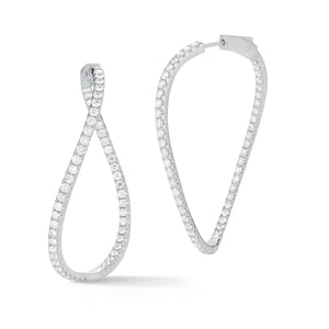 Diamond Subtle Twisted Hoop Earrings -18K gold weighing 11.37 grams  -108 round pave-set diamonds totaling 2.11 carats.  Size of Earring 1.66 inch, Width 1.44 inch.