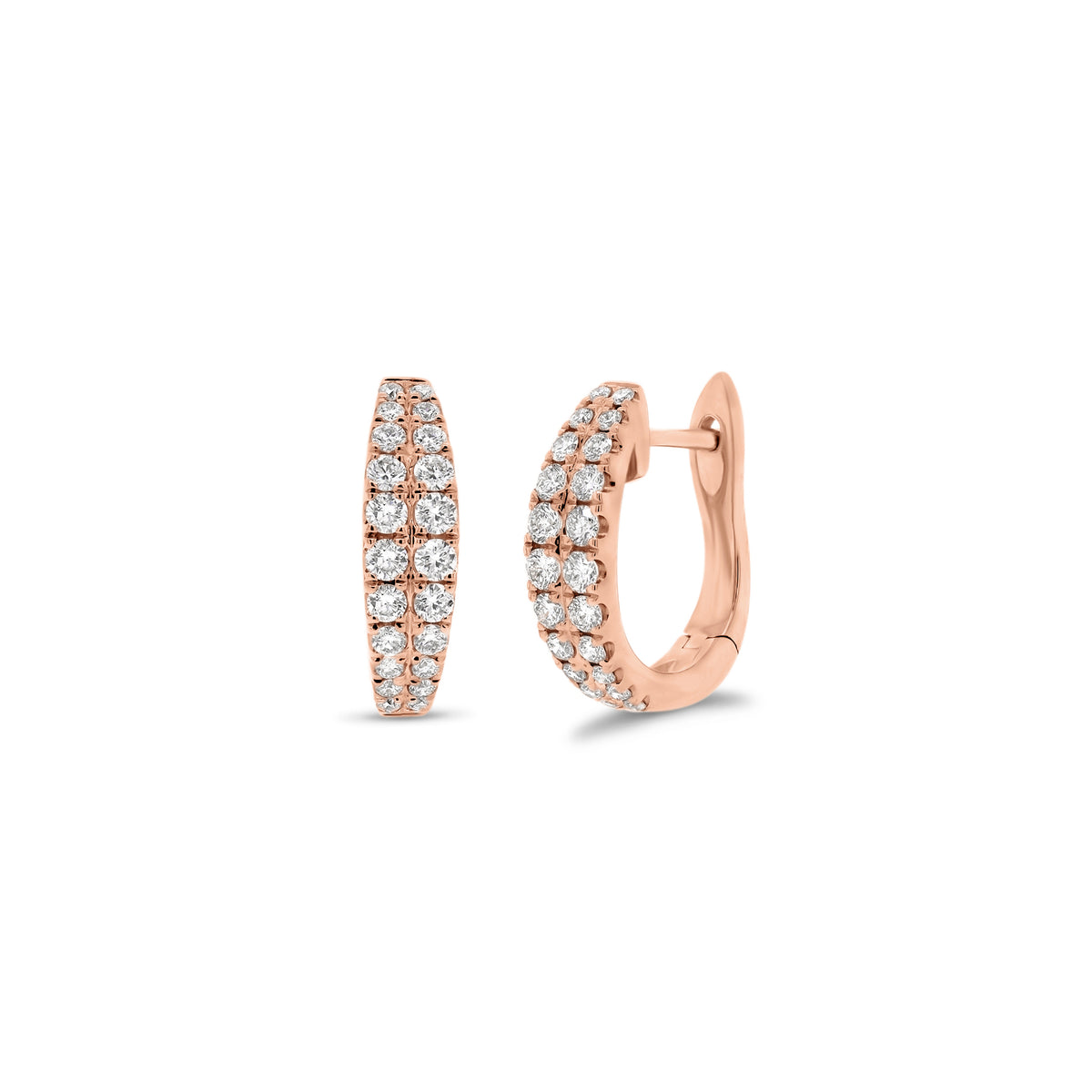 Graduated diamond double row huggie earrings - 14K gold weighing 2.37 grams  - 44 round diamonds totaling 0.39 carats