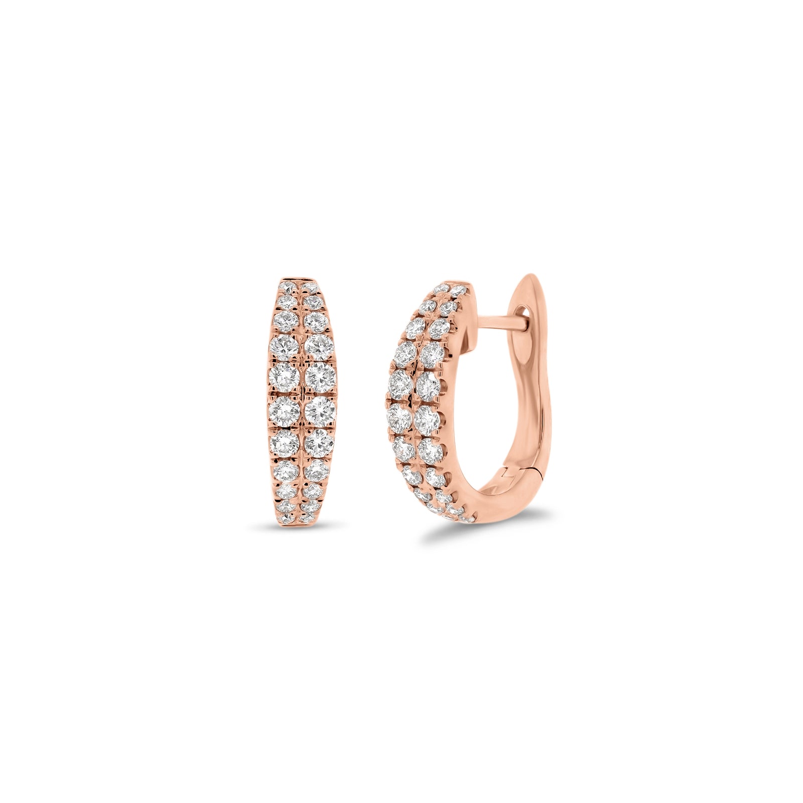 Graduated diamond double row huggie earrings - 14K gold weighing 2.37 grams  - 44 round diamonds totaling 0.39 carats