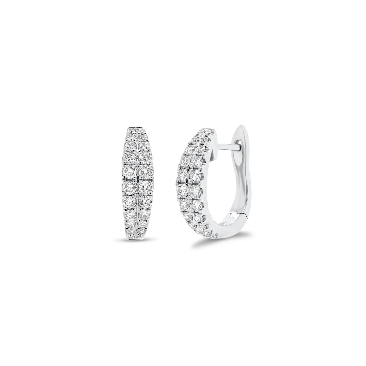 Graduated diamond double row huggie earrings - 14K gold weighing 2.37 grams  - 44 round diamonds totaling 0.39 carats