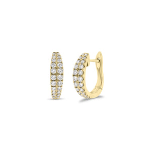 Graduated diamond double row huggie earrings - 14K gold weighing 2.37 grams  - 44 round diamonds totaling 0.39 carats