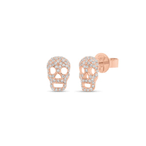 Diamond skull stud earrings - 14K Gold weighing 1.67 grams.  - 96 round pave set diamonds weighing .22 carats