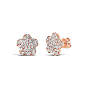 diamond flower stud earrings 18k Gold weighing 2.19 grams 62 round pave set diamonds weighing .83 carats
