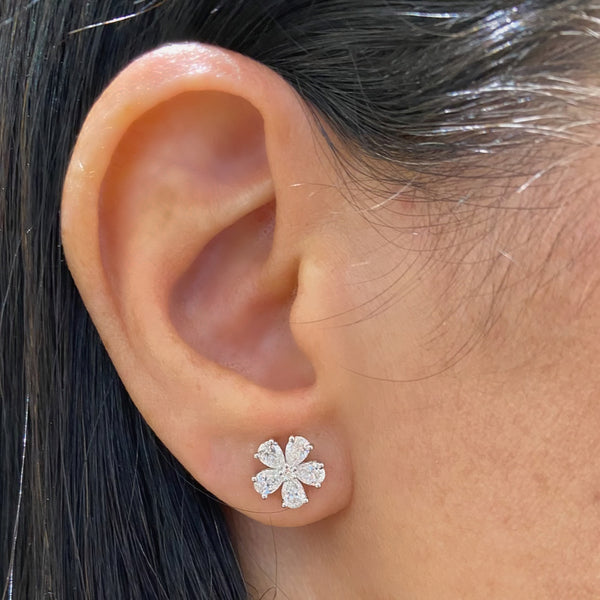 Diamond Five-Petal Flower Stud Earrings - Nuha Jewelers