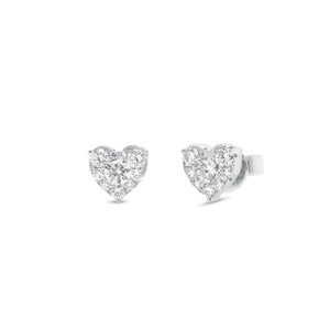 diamond heart stud earrings - 18K gold weighing 1.98 grams  - 18 round diamonds totaling 0.33 carats  - 2 round diamonds totaling 0.23 carats