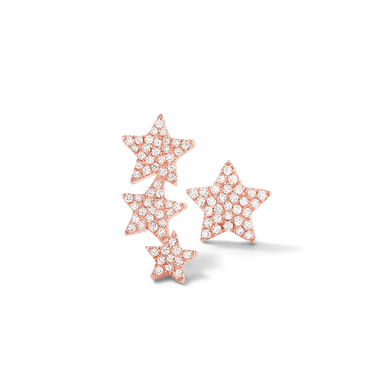 Diamond Star Crawler Earrings - 14k rose gold weighing 1.63 grams - 89 round prong set diamonds totaling 0.20 carats.