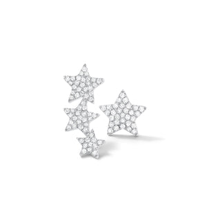 Diamond Star Crawler Earrings - 14k white gold weighing 1.63 grams - 89 round prong set diamonds totaling 0.20 carats.