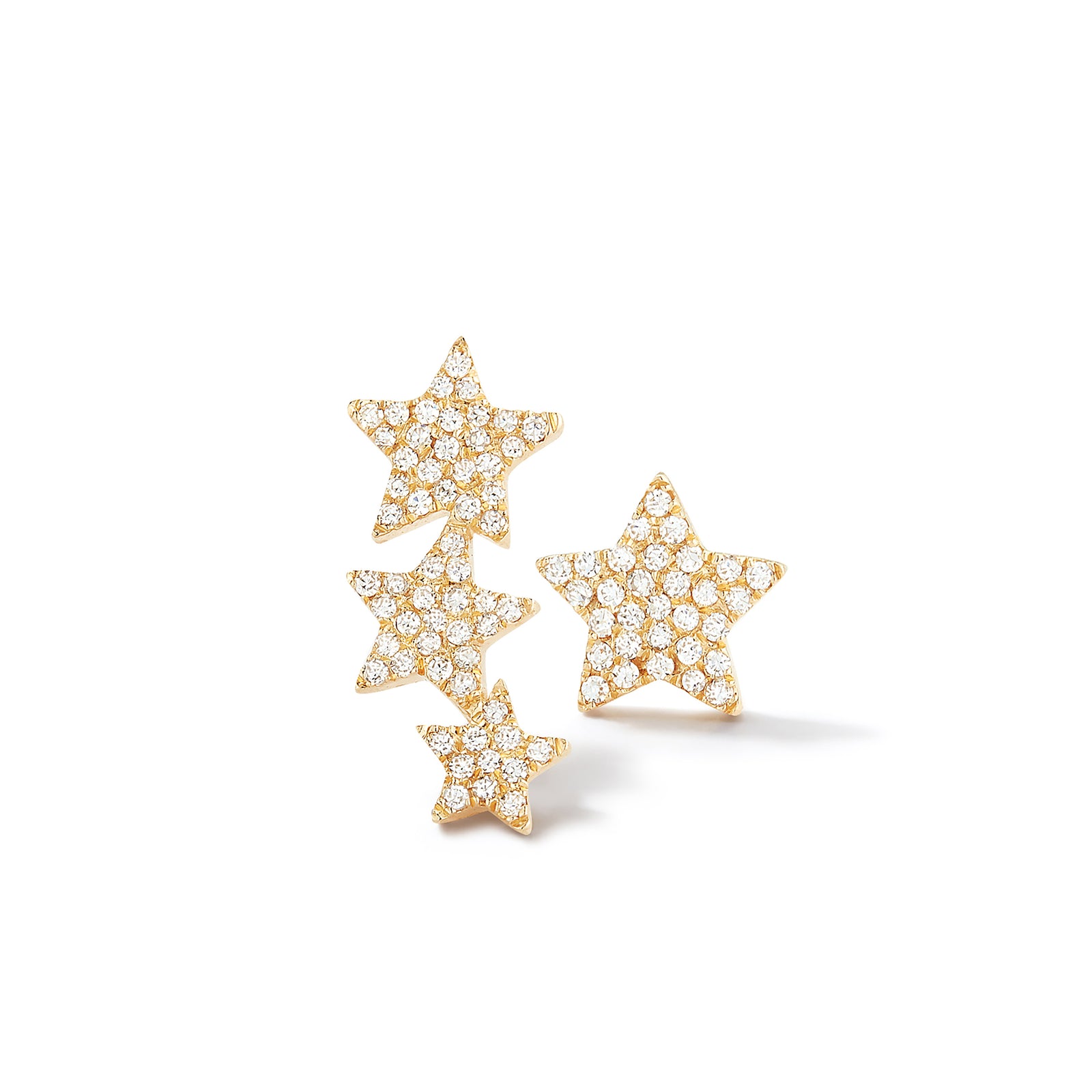 Diamond Star Crawler Earrings - 14k yellow gold weighing 1.63 grams - 89 round prong set diamonds totaling 0.20 carats.
