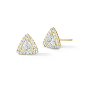 triangle-shaped diamond earrings 18k gold, 2.61 grams, 36 round shared prong-set diamonds .20 carats, 2 triangle prong-set brilliant diamonds .59 carats.