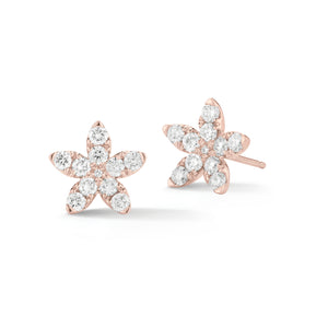 flower-shaped diamond earrings 18k gold, 3.19 grams, 22 round shared prong-set brilliant diamonds .79 carats. Easy post closure.