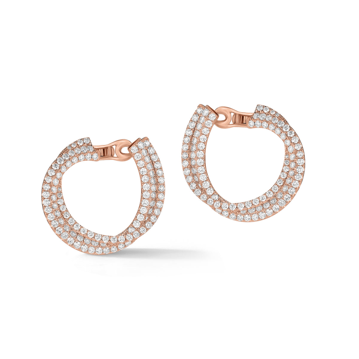 Diamond Front-Facing Twist Hoop Earrings     -14K gold weighing 9.71 grams  -214 round pave-set diamonds totaling 3.55 carats