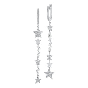 Diamond Dangling Star Earrings  -14K gold weighing 2.22 grams  -170 round pave-set diamonds totaling 0.55 carats.