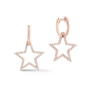 DIamond Star Cutout Dangle Earrings  -14K gold weighing 2.72 grams  -94 round prong-set diamonds totaling 0.28 carats.