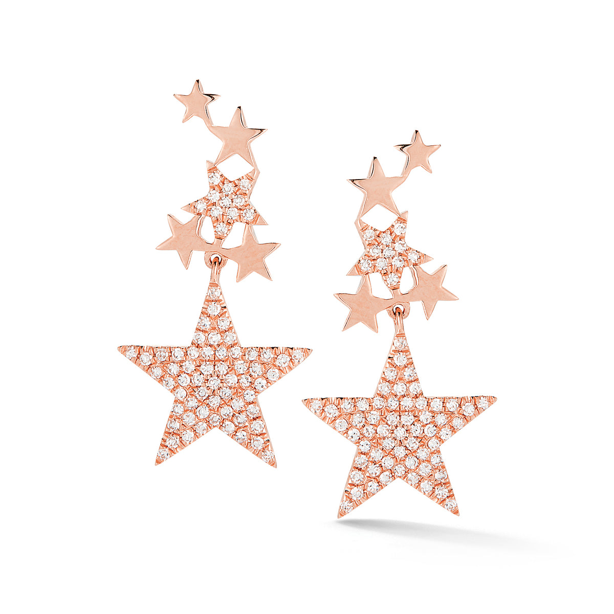 Starburst Diamond Earrings - 14k rose gold, 3.0 grams, round pave-set diamonds .35 carats.