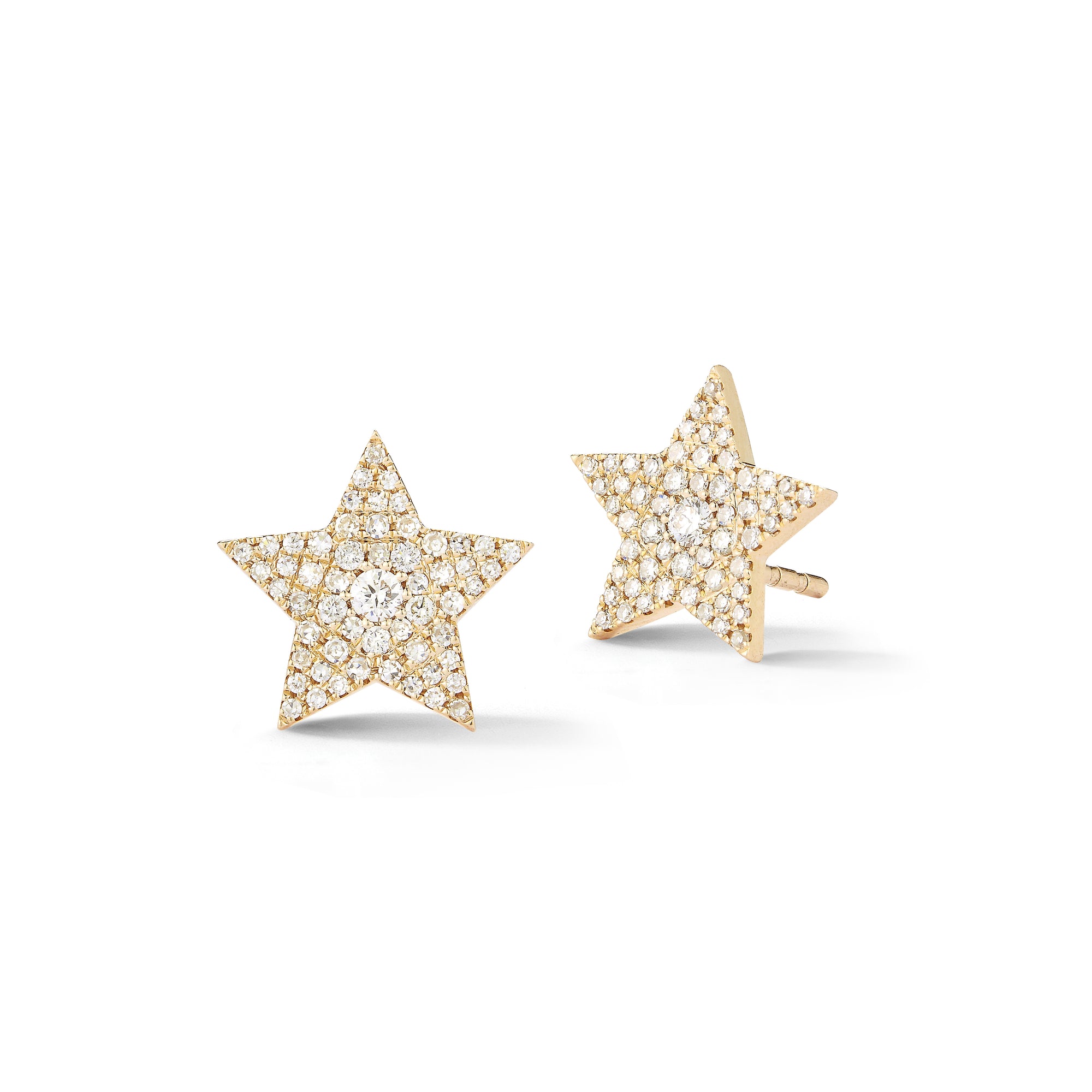 Star Stud Earrings -14k yellow Gold weighing 2.09 grams -112 round pave set diamonds 0.32 carats.