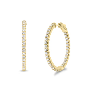 Diamond Interior and Exterior Medium Hoop Earrings - 14K gold weighing 8.4 grams  - 66 round diamonds totaling 1.82 carats