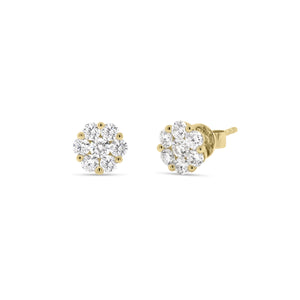 cluster diamond stud earrings - 18k Gold weighing 1.80 grams - 14 round diamonds weighing .84 carats