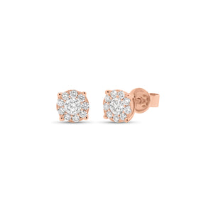 0.38 ct Round Diamond Cluster Earrings - 18K rose gold weighing 1.36 grams - 2 round diamonds totaling 0.20 carats - 18 round diamonds totaling 0.18 carats