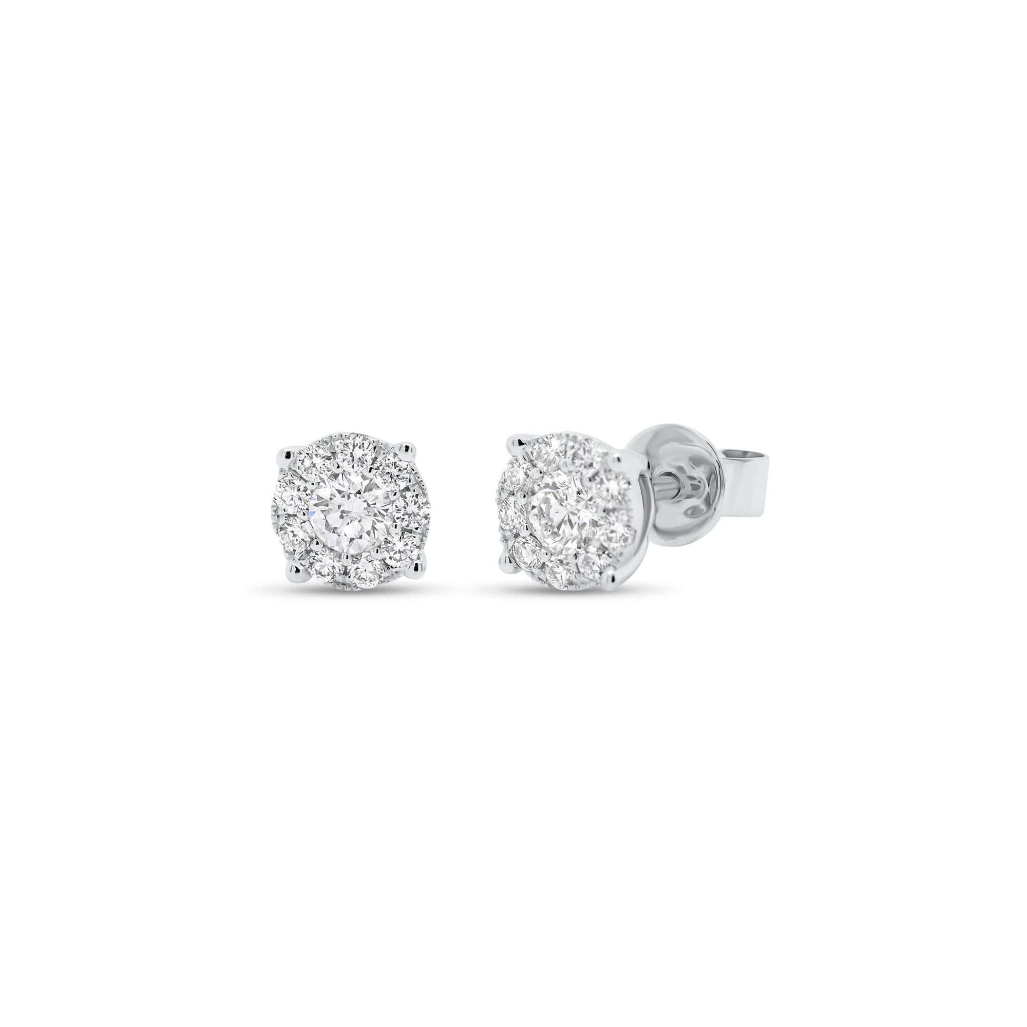 0.38 ct Round Diamond Cluster Earrings - 18K white gold weighing 1.36 grams  - 2 round diamonds totaling 0.20 carats  - 18 round diamonds totaling 0.18 carats