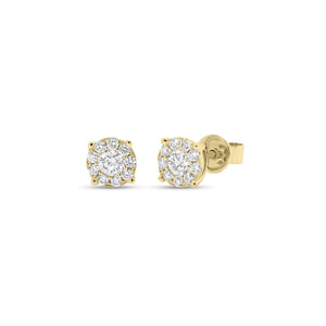 0.38 ct Round Diamond Cluster Earrings - 18K yellow gold weighing 1.36 grams - 2 round diamonds totaling 0.20 carats - 18 round diamonds totaling 0.18 carats
