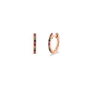 Rainbow Mini Huggie Earrings - 14k gold weighing 1.40 grams.   - 24 multicolor gems weighting 0.12 carats