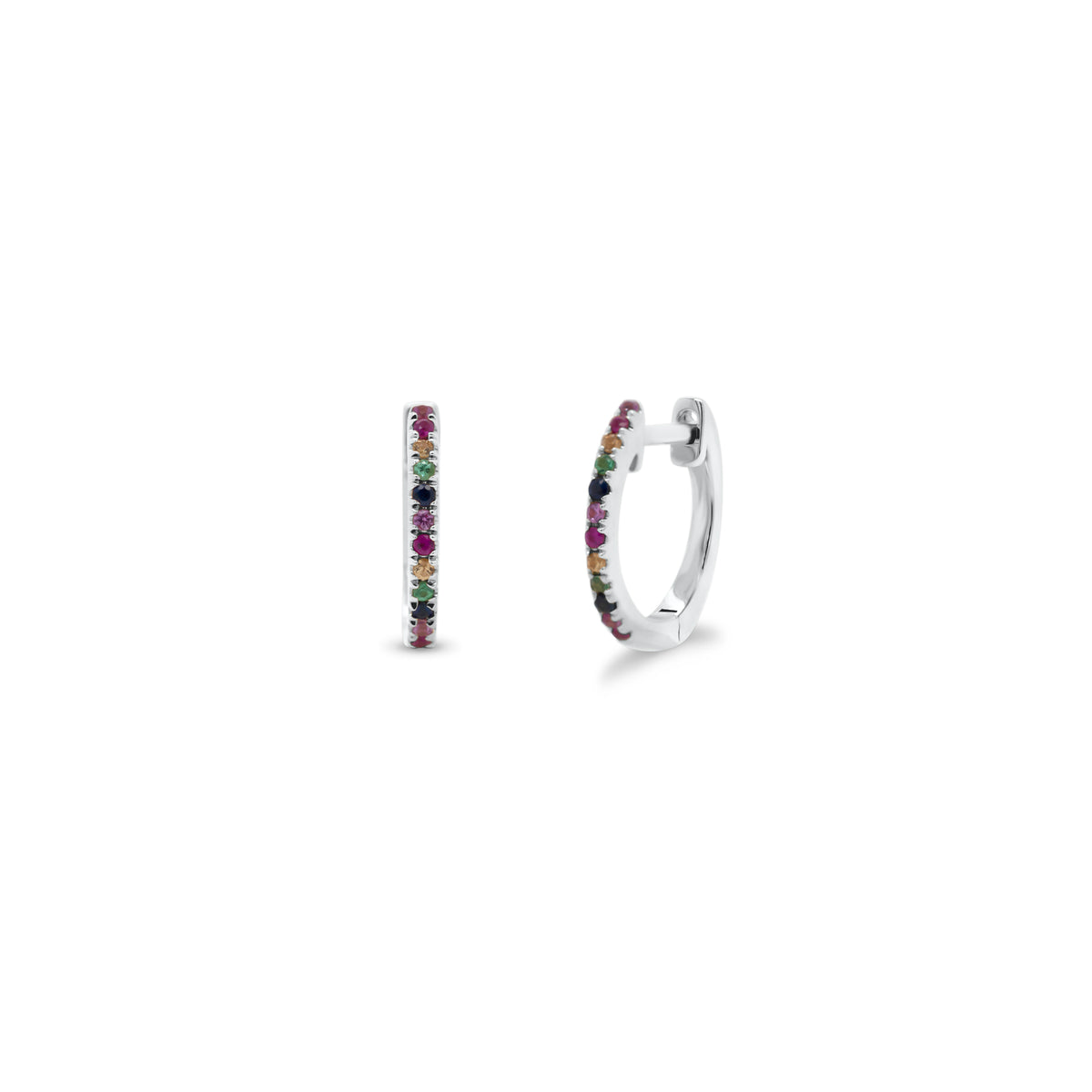Rainbow Mini Huggie Earrings - 14k gold weighing 1.40 grams.   - 24 multicolor gems weighting 0.12 carats