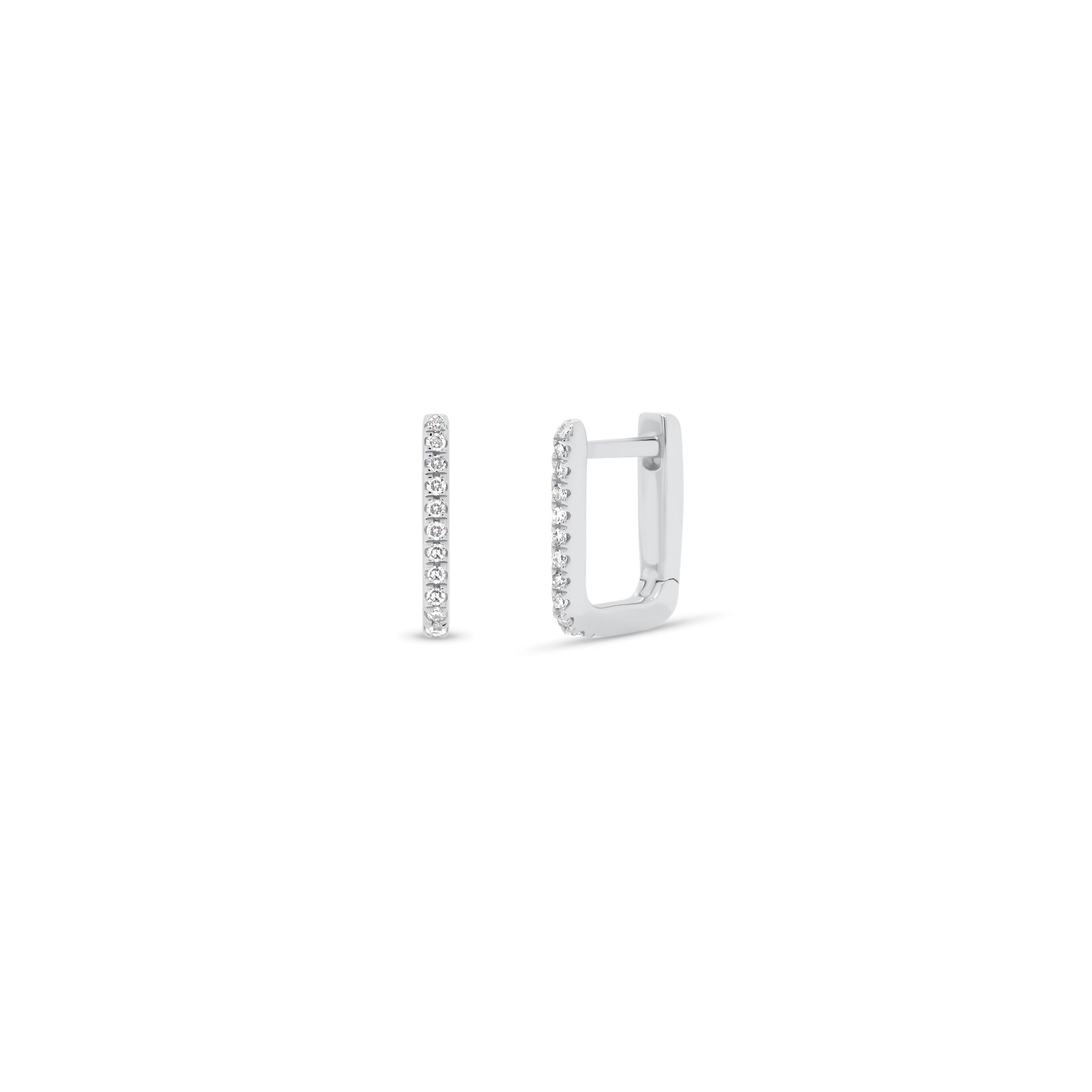 Diamond Square Huggie Earrings - 14K white gold weighing 1.19 grams  - 24 round diamonds totaling 0.07 carats