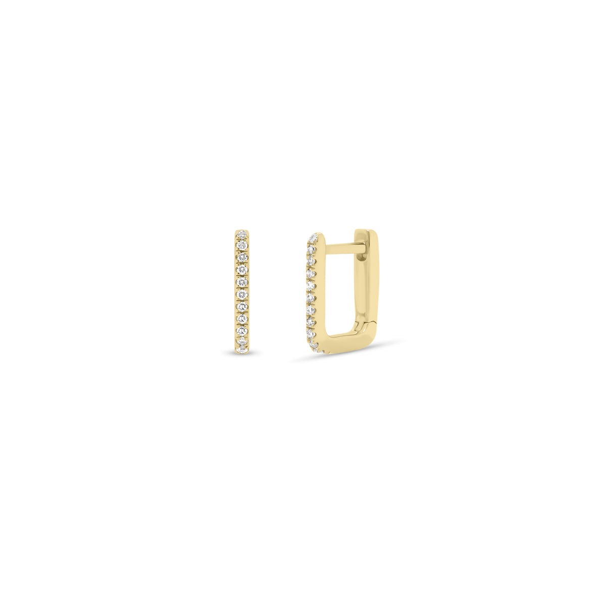 Diamond Square Huggie Earrings - 14K yellow gold weighing 1.19 grams  - 24 round diamonds totaling 0.07 carats