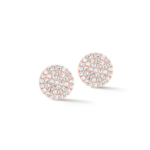 Diamond Disc Stud Earrings -14k rose gold weighing 1.38 grams -76 round pave-set diamonds totaling 0.22 carats. Approx. diameter is 6.85mm