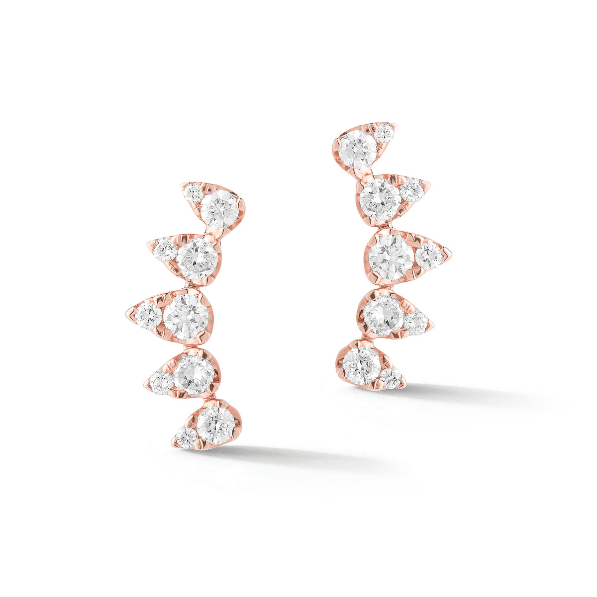 Diamond spike crawler earrings-14k gold weighing 1.46 grams -20 round shared prong-set brilliant diamonds weighing 0.43 carats