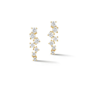 Scattered Diamond Earrings - 14k yellow gold weighing 1.64 grams - 14 round prong-set diamonds weighing 0.33 carats