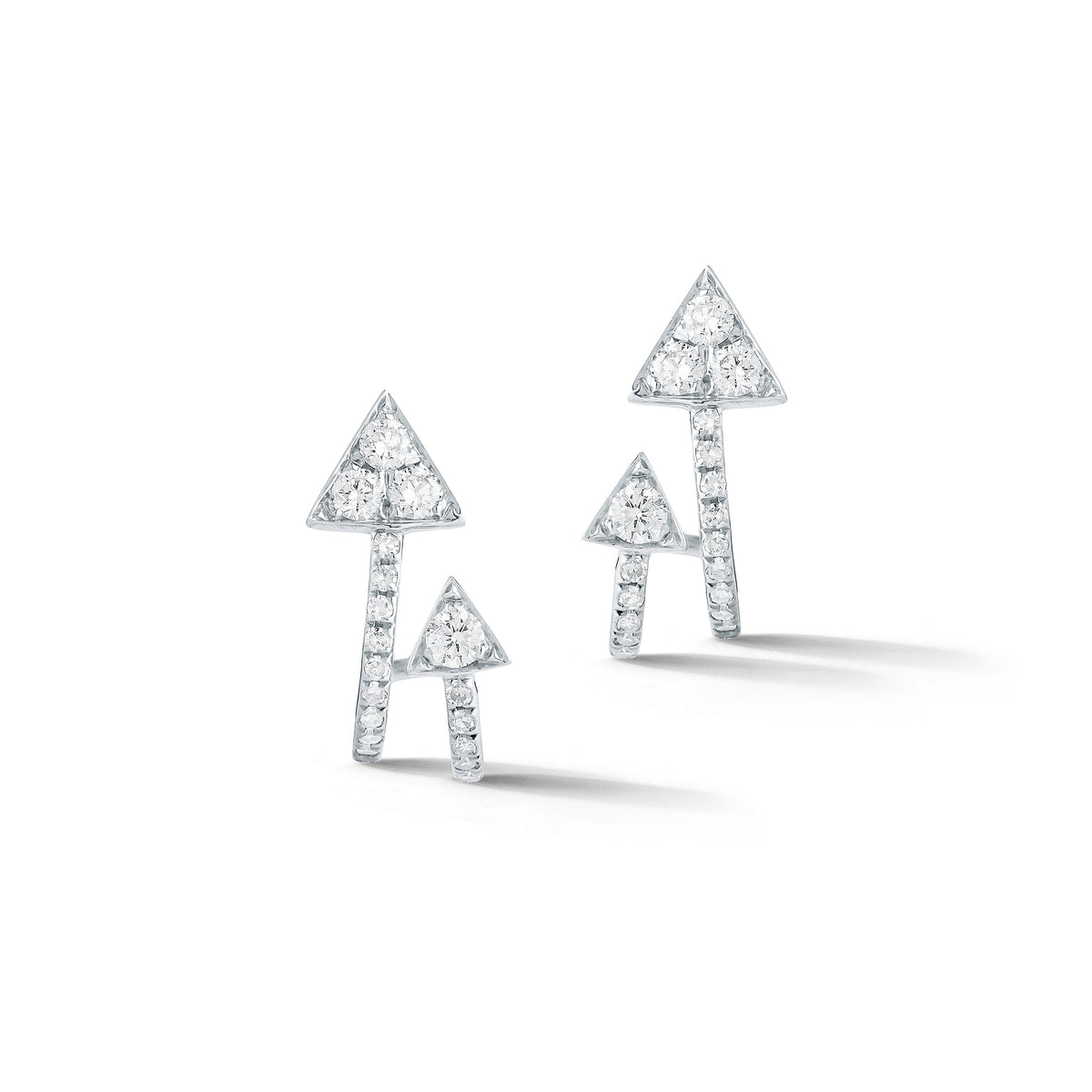 Double arrow diamond huggie 14k gold, 1.44 grams, 36 round shared prong-set diamonds weighing .23 carats.