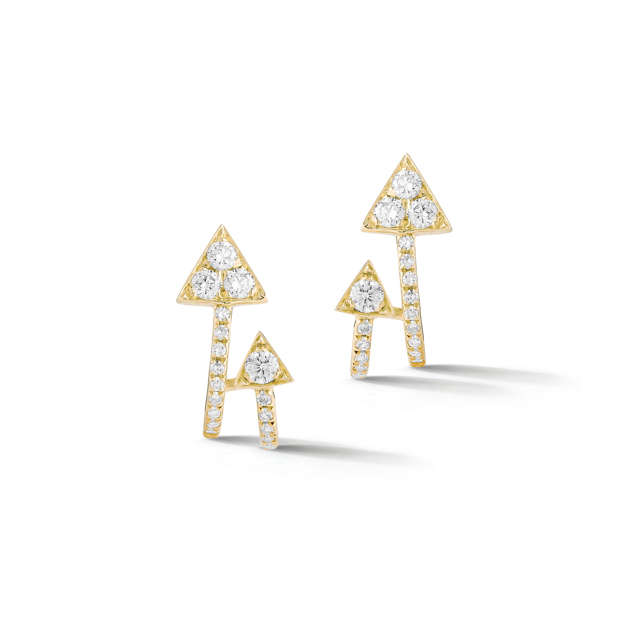 Double arrow diamond huggie 14k gold, 1.44 grams, 36 round shared prong-set diamonds weighing .23 carats