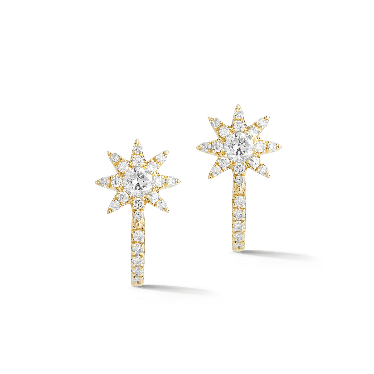 Starburst diamond huggies 14k gold, 1.55 grams, 44 round shared prong-set brilliant diamonds weighing .18 carats