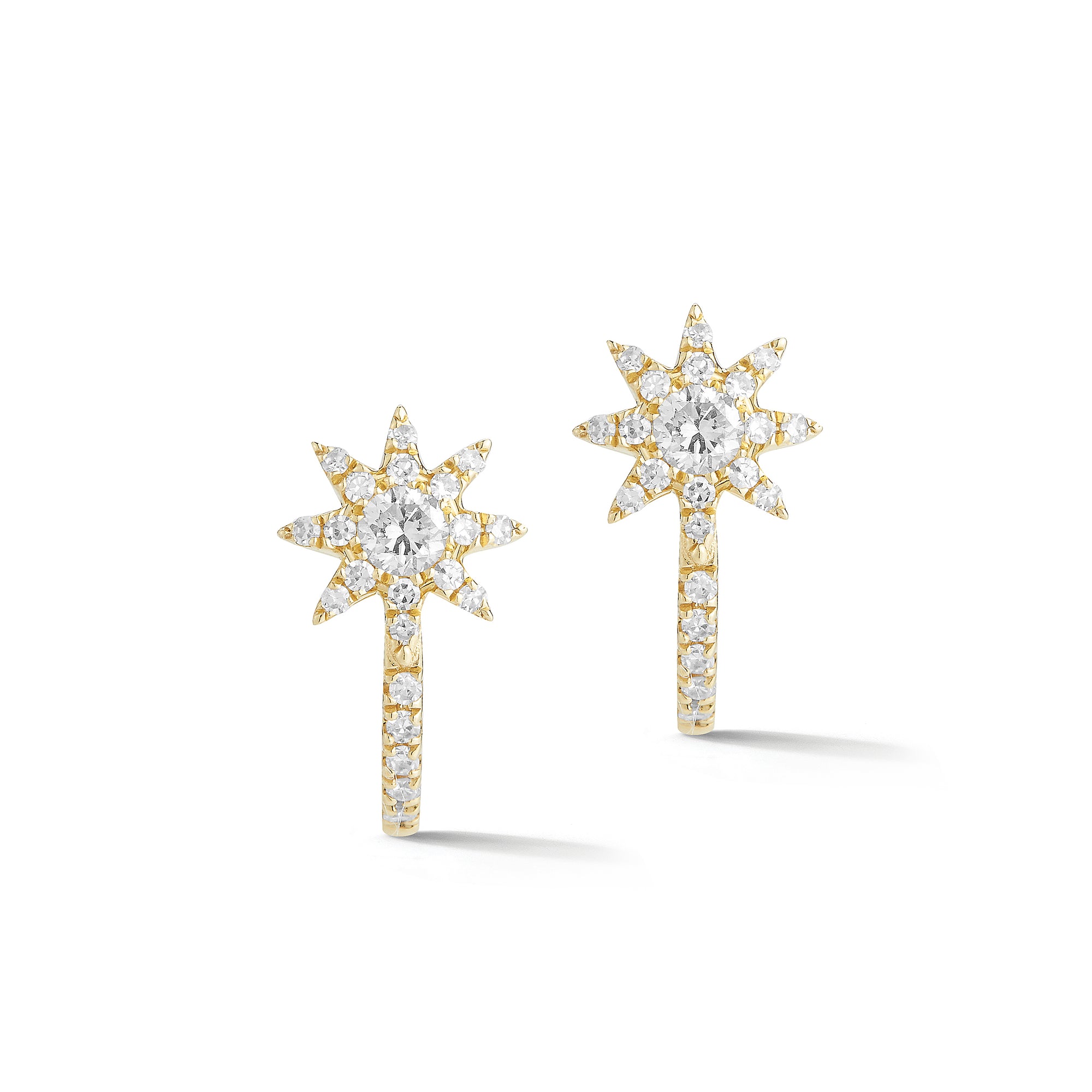 Starburst diamond huggies 14k gold, 1.55 grams, 44 round shared prong-set brilliant diamonds weighing .18 carats