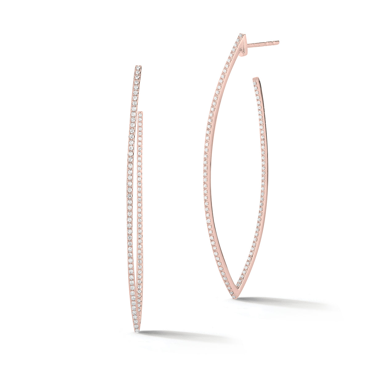 Oval spiked diamond hoop earrings -14k gold totaling 4.13 grams -180 round diamonds weighing 0.43 carats.