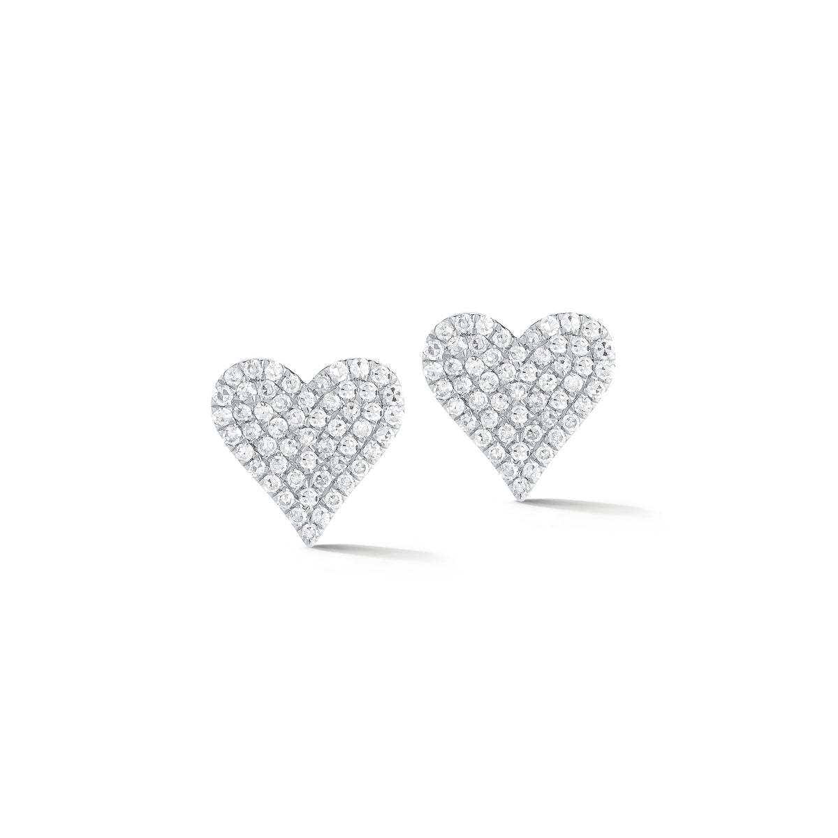 Diamond Heart Earrings -14k white gold weighing 1.56 grams - 106 round pave-set diamonds totaling 0.33 carats.