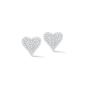 Diamond Heart Earrings -14k white gold weighing 1.56 grams - 106 round pave-set diamonds totaling 0.33 carats.