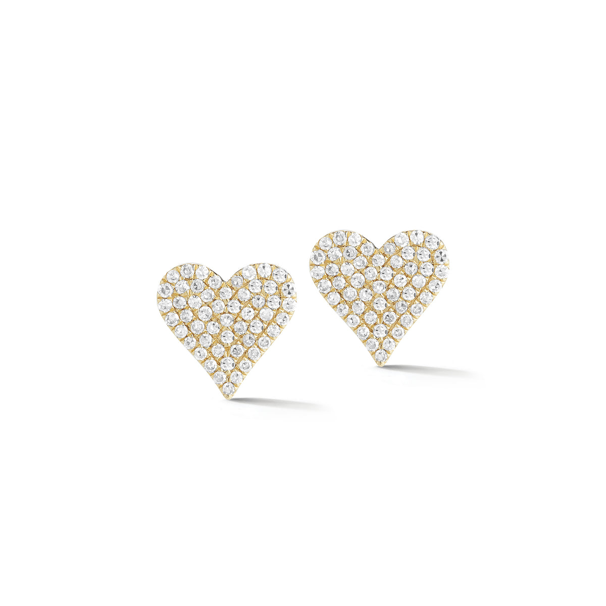 Diamond Heart Earrings -14k yellow gold weighing 1.56 grams - 106 round pave-set diamonds totaling 0.33 carats.