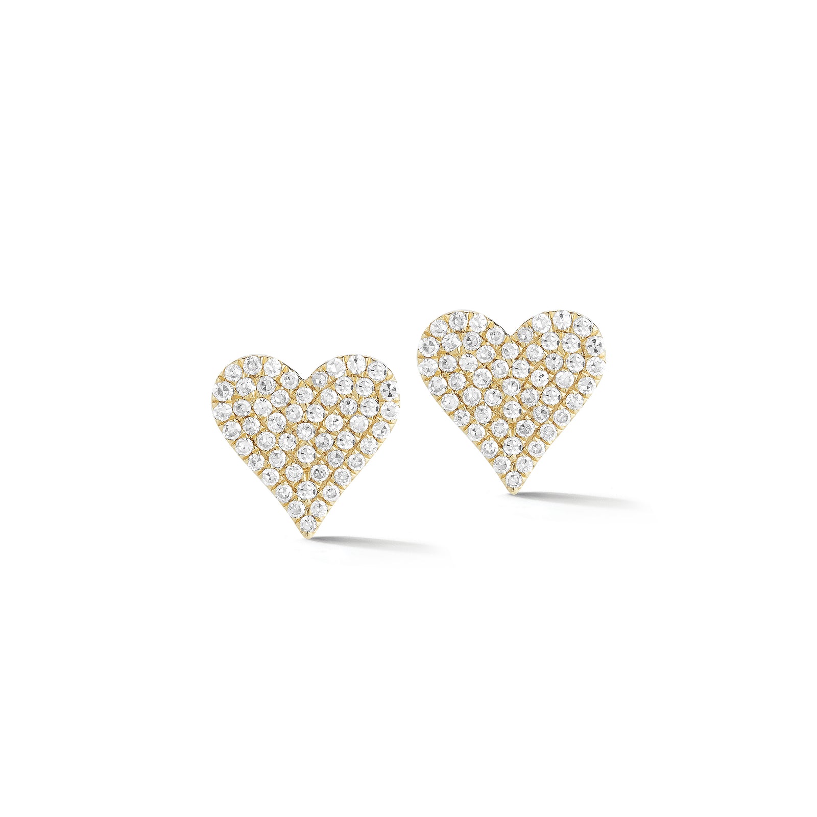 Diamond Heart Earrings -14k yellow gold weighing 1.56 grams - 106 round pave-set diamonds totaling 0.33 carats.