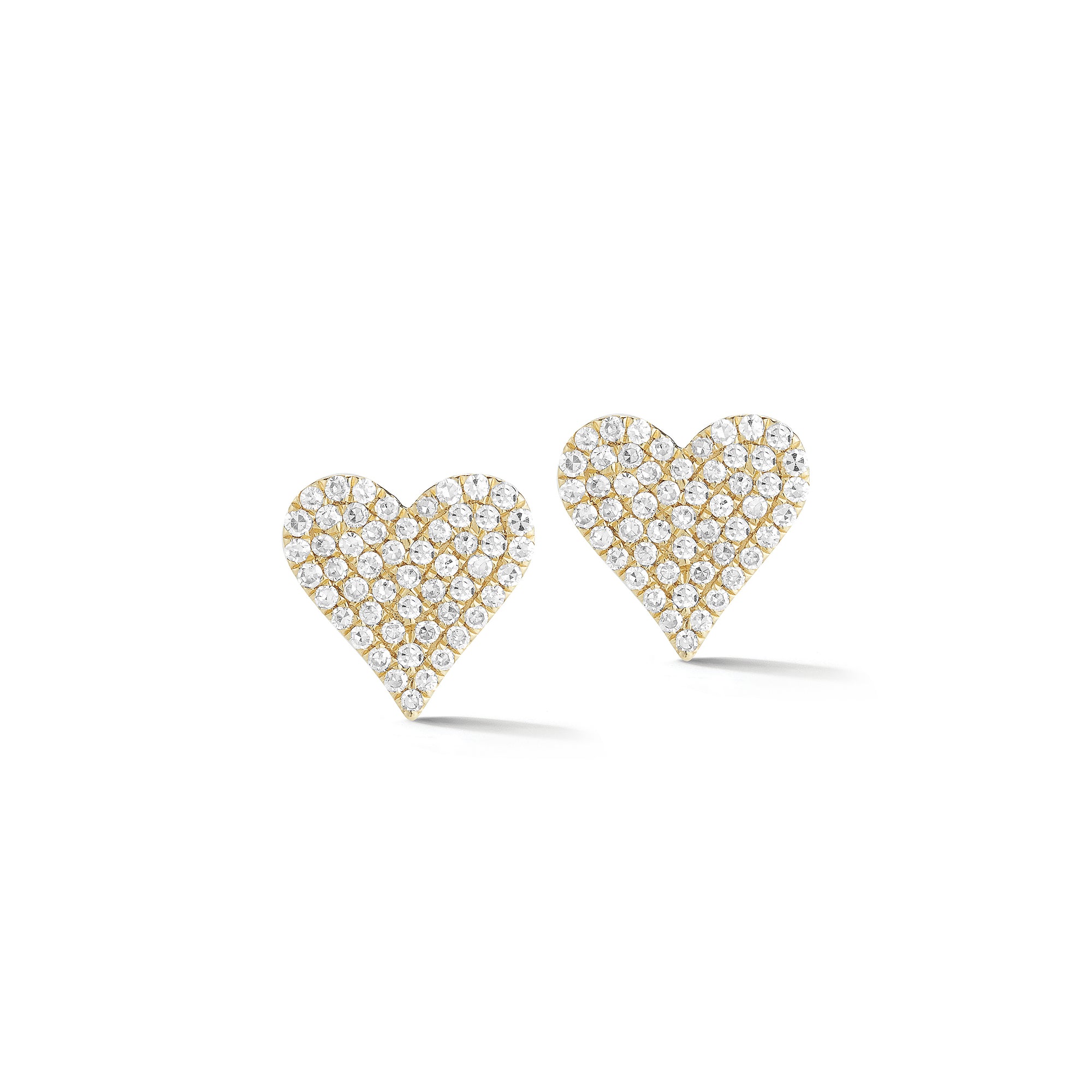 Diamond Heart Earrings -14k yellow gold weighing 1.56 grams - 106 round pave-set diamonds totaling 0.33 carats.